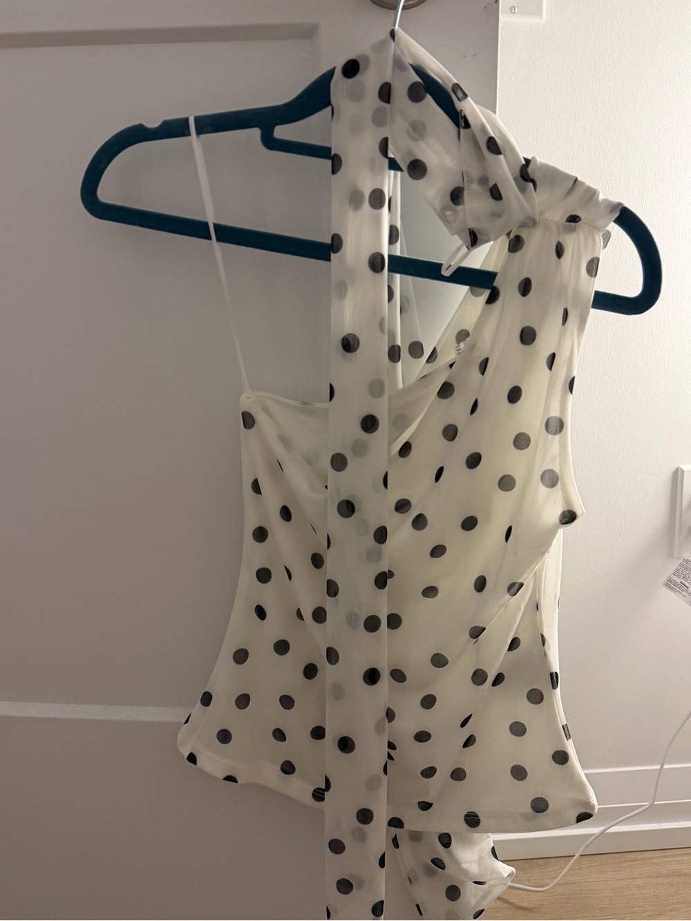 H&M Ivory and Black Polka Dot One-Shoulder Camisole
